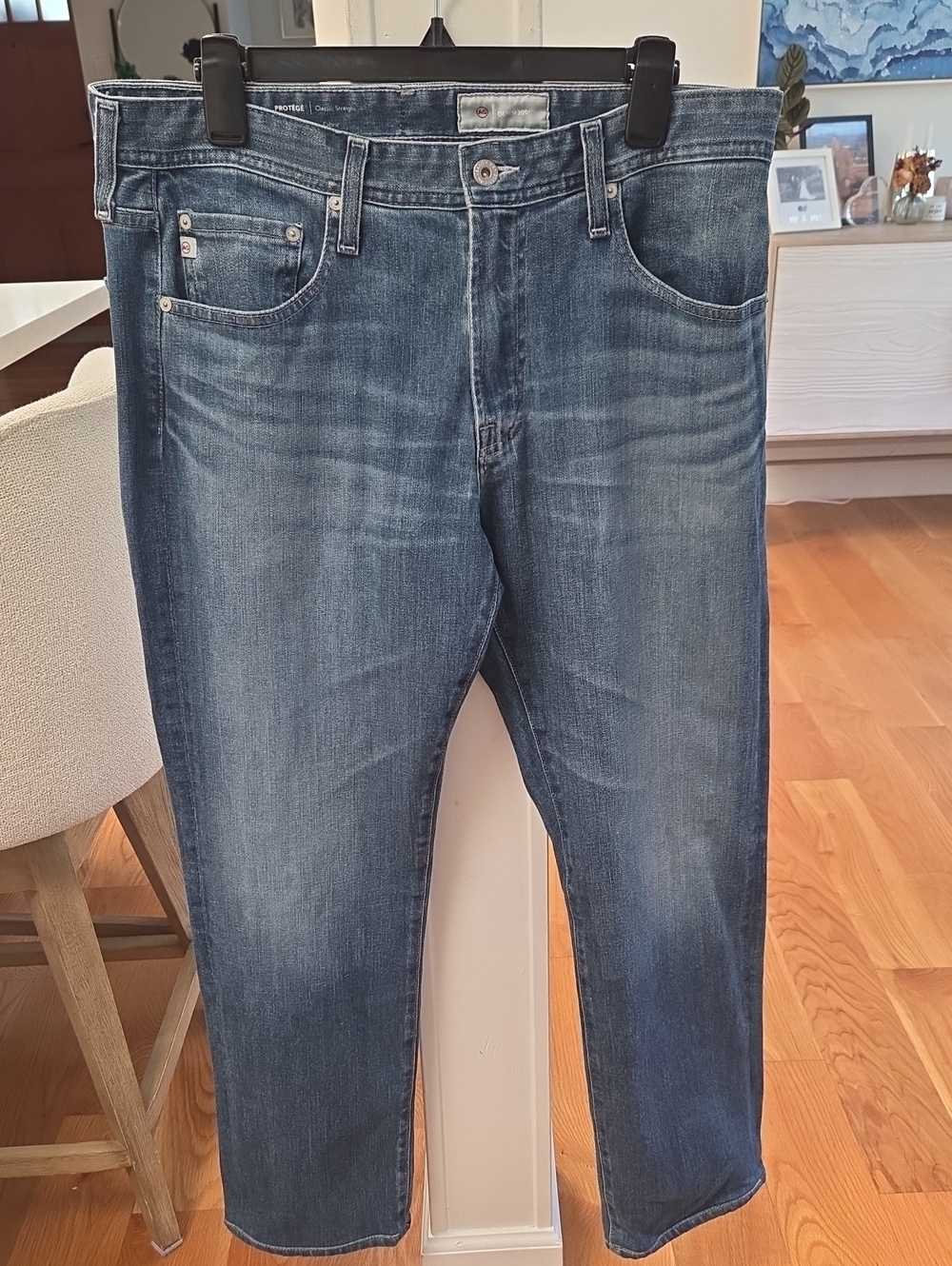 Ag Adriano Goldschmied Mens Protege Straight Medium Wash Japanese Denim Jeans 34